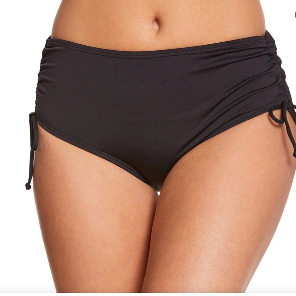 Jag Sport black Bikini boogie Bottom NWT Size Small Ruched Adjustable Tie Sides